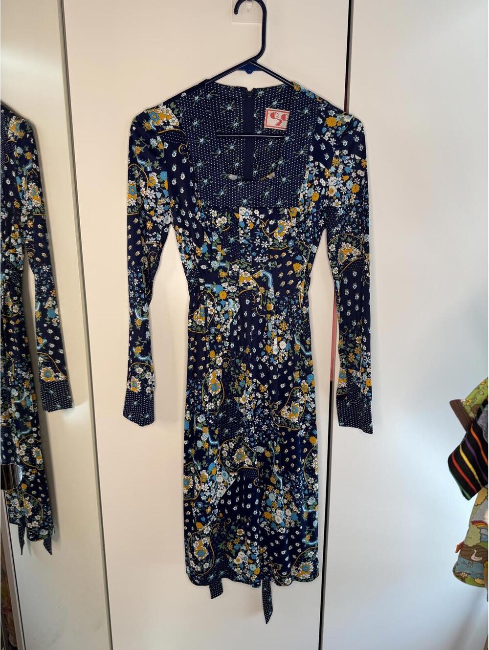 Vintage GG Floral Print Long Sleeve Midi Dress